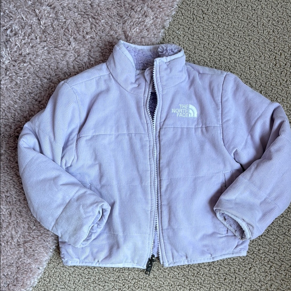 The North Face Lavender reversible corduroy & faux fur Puffer Jacket - size 4T